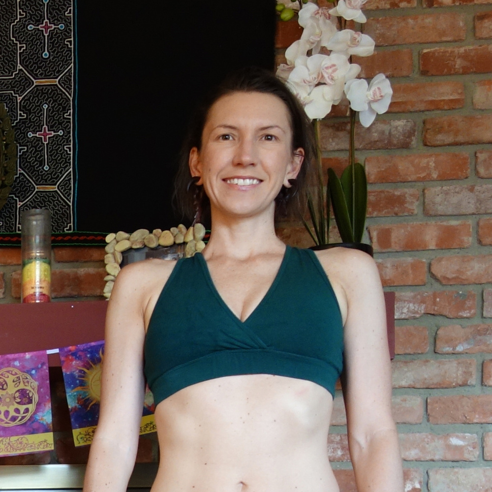 Organic Cotton Strappy Yoga Bra Cross-over Green S